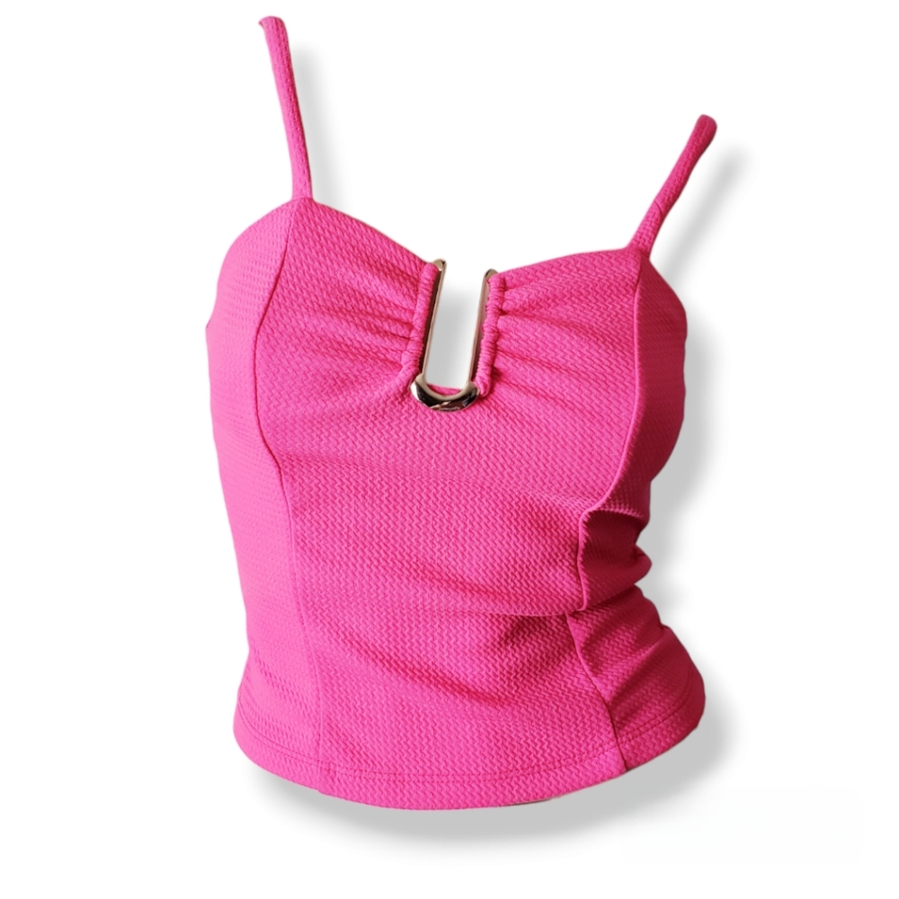 Hot Pink Textured Top With Gold Metal Accent by Yoyo 5